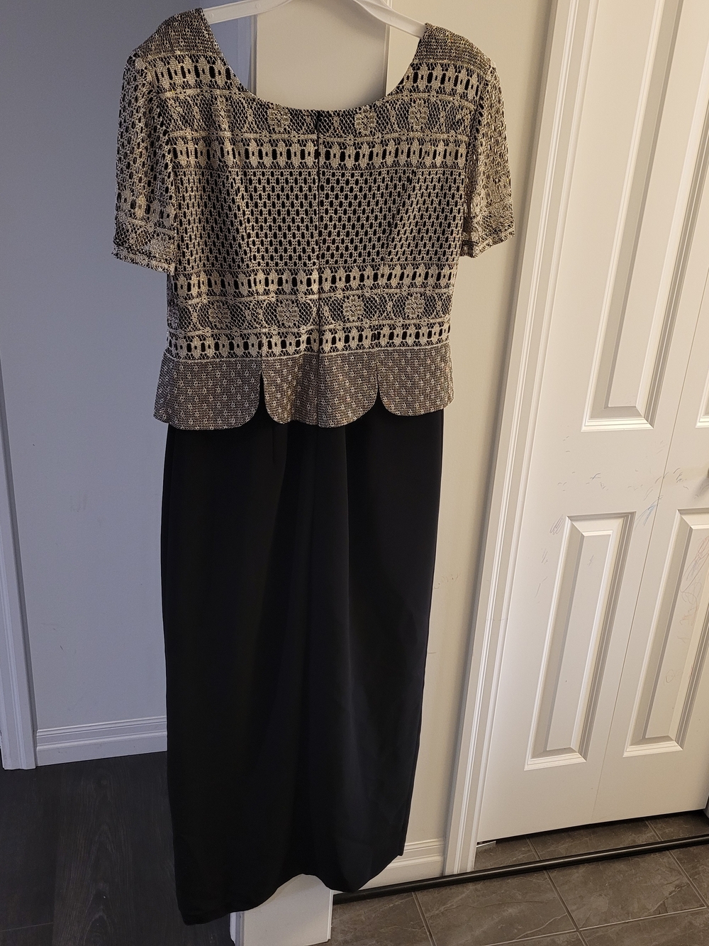 Vintage Joseph Ribkoff Couture Black Gold Metallic Maxi Evening Gown Sz 14 - Picture 13 of 14